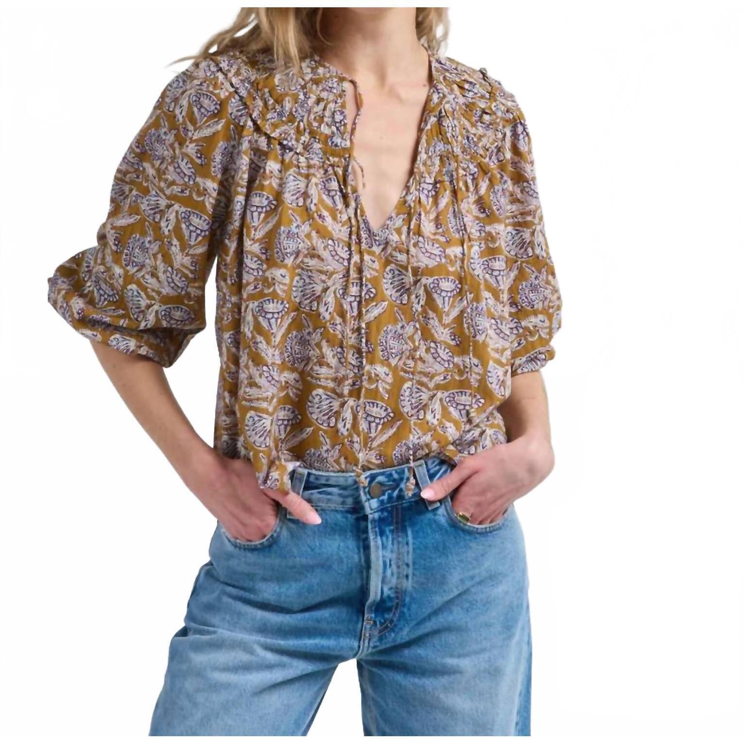 New Ulla Johnson Florelle Open Neck Blouse In Fennel Blossom